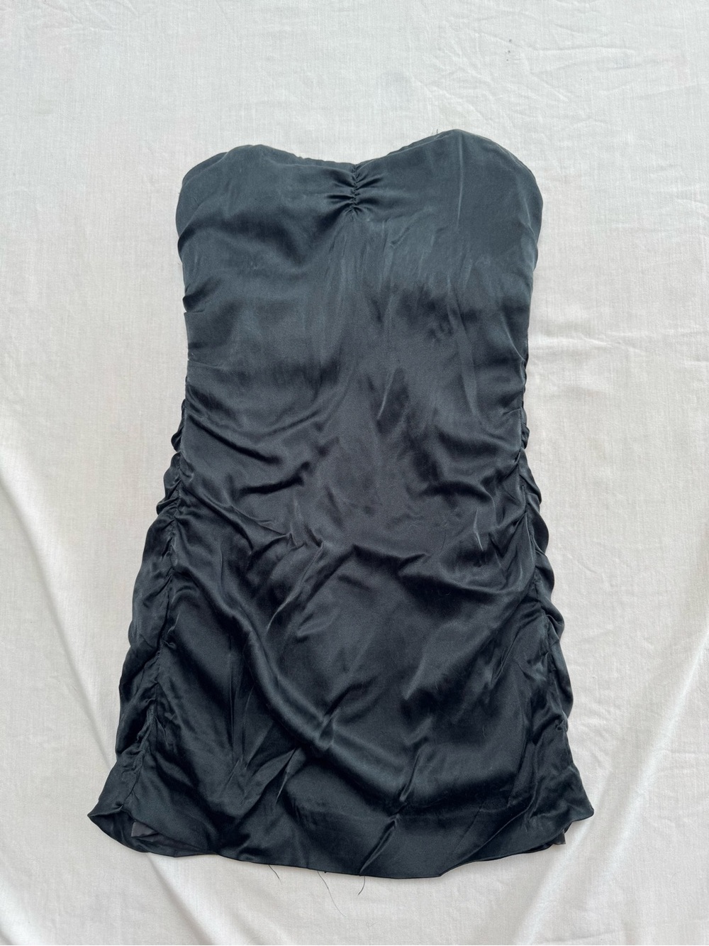 Express Black Strapless Ruched Satin Dress
